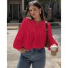 imageBTFBM Blouses for Women Dressy Casual Fall Clothes 2025 Long Sleeve Tops Lace Flowy Babydoll Button Down ShirtsRed