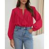 imageBTFBM Blouses for Women Dressy Casual Fall Clothes 2025 Long Sleeve Tops Lace Flowy Babydoll Button Down ShirtsRed