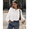 imageBTFBM Blouses for Women Dressy Casual Fall Clothes 2025 Long Sleeve Tops Lace Flowy Babydoll Button Down ShirtsWhite