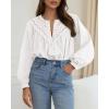 imageBTFBM Blouses for Women Dressy Casual Fall Clothes 2025 Long Sleeve Tops Lace Flowy Babydoll Button Down ShirtsWhite