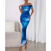imageBTFBM Cocktail Dresses for Women 2025 Summer Off Shoulder Bodycon Ruched Mesh Back Slit Floral Maxi Dress Fall FashionFloral Dark Blue