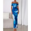 imageBTFBM Cocktail Dresses for Women 2025 Summer Off Shoulder Bodycon Ruched Mesh Back Slit Floral Maxi Dress Fall FashionFloral Dark Blue
