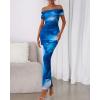 imageBTFBM Cocktail Dresses for Women 2025 Summer Off Shoulder Bodycon Ruched Mesh Back Slit Floral Maxi Dress Fall FashionFloral Dark Blue