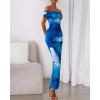 imageBTFBM Cocktail Dresses for Women 2025 Summer Off Shoulder Bodycon Ruched Mesh Back Slit Floral Maxi Dress Fall FashionFloral Dark Blue