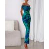 imageBTFBM Cocktail Dresses for Women 2025 Summer Off Shoulder Bodycon Ruched Mesh Back Slit Floral Maxi Dress Fall FashionFloral Green