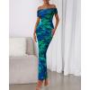 imageBTFBM Cocktail Dresses for Women 2025 Summer Off Shoulder Bodycon Ruched Mesh Back Slit Floral Maxi Dress Fall FashionFloral Green