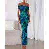 imageBTFBM Cocktail Dresses for Women 2025 Summer Off Shoulder Bodycon Ruched Mesh Back Slit Floral Maxi Dress Fall FashionFloral Green