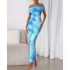 imageBTFBM Cocktail Dresses for Women 2025 Summer Off Shoulder Bodycon Ruched Mesh Back Slit Floral Maxi Dress Fall FashionFloral Light Blue
