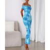 imageBTFBM Cocktail Dresses for Women 2025 Summer Off Shoulder Bodycon Ruched Mesh Back Slit Floral Maxi Dress Fall FashionFloral Light Blue