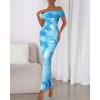 imageBTFBM Cocktail Dresses for Women 2025 Summer Off Shoulder Bodycon Ruched Mesh Back Slit Floral Maxi Dress Fall FashionFloral Light Blue