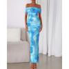 imageBTFBM Cocktail Dresses for Women 2025 Summer Off Shoulder Bodycon Ruched Mesh Back Slit Floral Maxi Dress Fall FashionFloral Light Blue