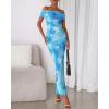 imageBTFBM Cocktail Dresses for Women 2025 Summer Off Shoulder Bodycon Ruched Mesh Back Slit Floral Maxi Dress Fall FashionFloral Light Blue