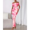 imageBTFBM Cocktail Dresses for Women 2025 Summer Off Shoulder Bodycon Ruched Mesh Back Slit Floral Maxi Dress Fall FashionFloral Pink