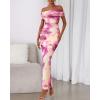 imageBTFBM Cocktail Dresses for Women 2025 Summer Off Shoulder Bodycon Ruched Mesh Back Slit Floral Maxi Dress Fall FashionFloral Purple