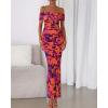 imageBTFBM Cocktail Dresses for Women 2025 Summer Off Shoulder Bodycon Ruched Mesh Back Slit Floral Maxi Dress Fall FashionFloral Purple Orange