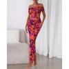 imageBTFBM Cocktail Dresses for Women 2025 Summer Off Shoulder Bodycon Ruched Mesh Back Slit Floral Maxi Dress Fall FashionFloral Purple Orange