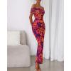imageBTFBM Cocktail Dresses for Women 2025 Summer Off Shoulder Bodycon Ruched Mesh Back Slit Floral Maxi Dress Fall FashionFloral Purple Orange
