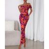 imageBTFBM Cocktail Dresses for Women 2025 Summer Off Shoulder Bodycon Ruched Mesh Back Slit Floral Maxi Dress Fall FashionFloral Purple Orange