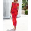 imageBTFBM Cocktail Dresses for Women 2025 Summer Off Shoulder Bodycon Ruched Mesh Back Slit Floral Maxi Dress Fall FashionFloral Rust Red