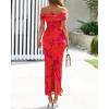 imageBTFBM Cocktail Dresses for Women 2025 Summer Off Shoulder Bodycon Ruched Mesh Back Slit Floral Maxi Dress Fall FashionFloral Rust Red