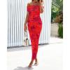 imageBTFBM Cocktail Dresses for Women 2025 Summer Off Shoulder Bodycon Ruched Mesh Back Slit Floral Maxi Dress Fall FashionFloral Rust Red