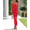 imageBTFBM Cocktail Dresses for Women 2025 Summer Off Shoulder Bodycon Ruched Mesh Back Slit Floral Maxi Dress Fall FashionFloral Rust Red