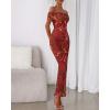 imageBTFBM Cocktail Dresses for Women 2025 Summer Off Shoulder Bodycon Ruched Mesh Back Slit Floral Maxi Dress Fall FashionFloral Wine Red