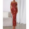 imageBTFBM Cocktail Dresses for Women 2025 Summer Off Shoulder Bodycon Ruched Mesh Back Slit Floral Maxi Dress Fall FashionFloral Wine Red