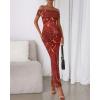 imageBTFBM Cocktail Dresses for Women 2025 Summer Off Shoulder Bodycon Ruched Mesh Back Slit Floral Maxi Dress Fall FashionFloral Wine Red