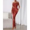 imageBTFBM Cocktail Dresses for Women 2025 Summer Off Shoulder Bodycon Ruched Mesh Back Slit Floral Maxi Dress Fall FashionFloral Wine Red