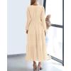 imageBTFBM Fall Dresses for Women 2025 Casual Long Sleeve V Neck Elastic Waist Lightweight Maxi Wedding Guest Dress PocketsApricot