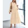 imageBTFBM Fall Dresses for Women 2025 Casual Long Sleeve V Neck Elastic Waist Lightweight Maxi Wedding Guest Dress PocketsApricot