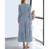 imageBTFBM Fall Dresses for Women 2025 Casual Long Sleeve V Neck Elastic Waist Lightweight Maxi Wedding Guest Dress PocketsBlue Grey