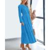 imageBTFBM Fall Dresses for Women 2025 Casual Long Sleeve V Neck Elastic Waist Lightweight Maxi Wedding Guest Dress PocketsBrilliant Blue