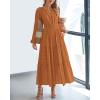 imageBTFBM Fall Dresses for Women 2025 Casual Long Sleeve V Neck Elastic Waist Lightweight Maxi Wedding Guest Dress PocketsBrown Orange