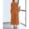 imageBTFBM Fall Dresses for Women 2025 Casual Long Sleeve V Neck Elastic Waist Lightweight Maxi Wedding Guest Dress PocketsBrown Orange