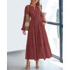 imageBTFBM Fall Dresses for Women 2025 Casual Long Sleeve V Neck Elastic Waist Lightweight Maxi Wedding Guest Dress PocketsBrown Red