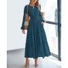 imageBTFBM Fall Dresses for Women 2025 Casual Long Sleeve V Neck Elastic Waist Lightweight Maxi Wedding Guest Dress PocketsLake Blue