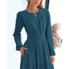 imageBTFBM Fall Dresses for Women 2025 Casual Long Sleeve V Neck Elastic Waist Lightweight Maxi Wedding Guest Dress PocketsLake Blue