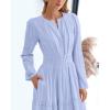 imageBTFBM Fall Dresses for Women 2025 Casual Long Sleeve V Neck Elastic Waist Lightweight Maxi Wedding Guest Dress PocketsLight Blue