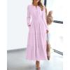 imageBTFBM Fall Dresses for Women 2025 Casual Long Sleeve V Neck Elastic Waist Lightweight Maxi Wedding Guest Dress PocketsLight Pink Purple