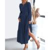 imageBTFBM Fall Dresses for Women 2025 Casual Long Sleeve V Neck Elastic Waist Lightweight Maxi Wedding Guest Dress PocketsNavy