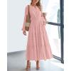 imageBTFBM Fall Dresses for Women 2025 Casual Long Sleeve V Neck Elastic Waist Lightweight Maxi Wedding Guest Dress PocketsPink