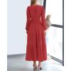 imageBTFBM Fall Dresses for Women 2025 Casual Long Sleeve V Neck Elastic Waist Lightweight Maxi Wedding Guest Dress PocketsRed