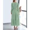 imageBTFBM Fall Dresses for Women 2025 Casual Long Sleeve V Neck Elastic Waist Lightweight Maxi Wedding Guest Dress PocketsSage Green