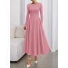 imageBTFBM Fall Dresses for Women 2025 Trendy Boat Neck Long Sleeve A Line Flowy Knit Loose Casual Elegant Party Maxi DressPink