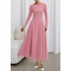 imageBTFBM Fall Dresses for Women 2025 Trendy Boat Neck Long Sleeve A Line Flowy Knit Loose Casual Elegant Party Maxi DressPink