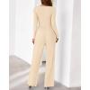 imageBTFBM Jumpsuits For Women One Piece Outfits Long Sleeve Stretchy Knit Wide Leg Pants Womens Jumpsuit Fall Clothes 2025Beige