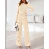 imageBTFBM Jumpsuits For Women One Piece Outfits Long Sleeve Stretchy Knit Wide Leg Pants Womens Jumpsuit Fall Clothes 2025Beige