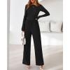 imageBTFBM Jumpsuits For Women One Piece Outfits Long Sleeve Stretchy Knit Wide Leg Pants Womens Jumpsuit Fall Clothes 2025Black